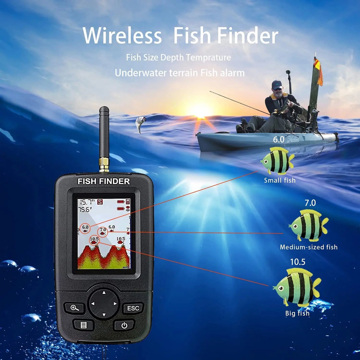 Wireless Sonar Fish Finder. Underwater Echo Sounder Fish Finder.