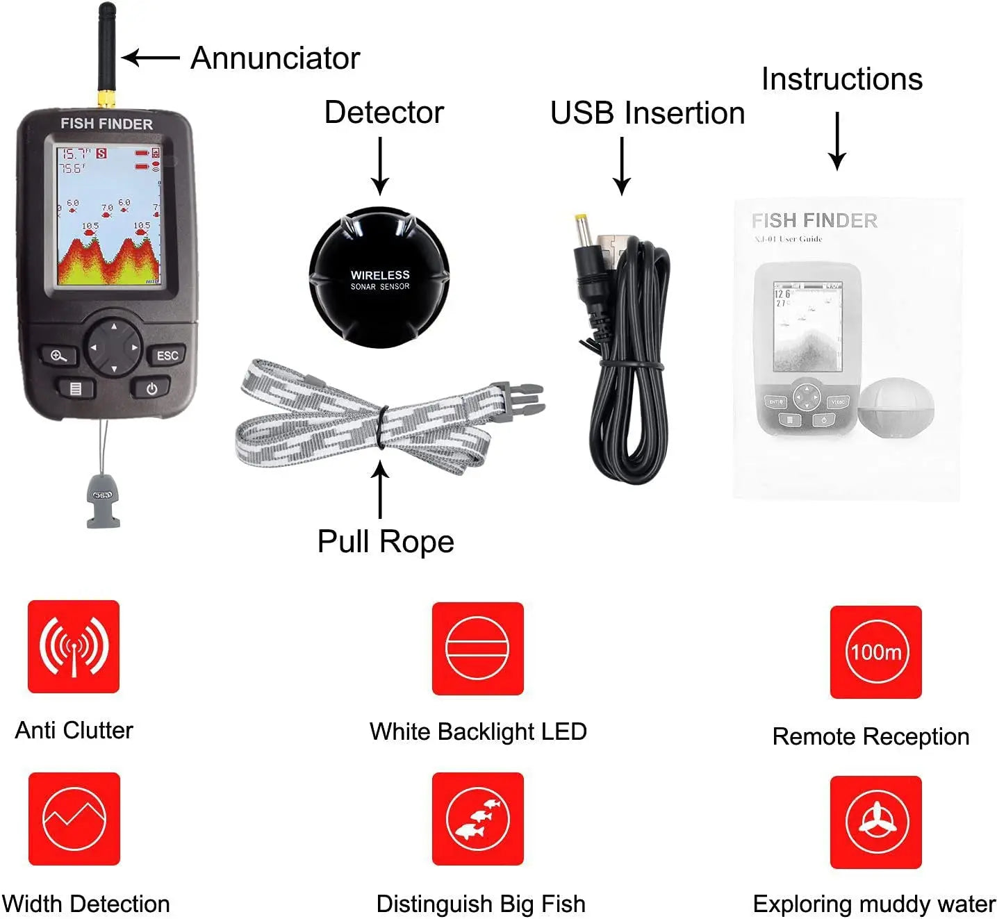 Wireless Sonar Fish Finder. Underwater Echo Sounder Fish Finder.