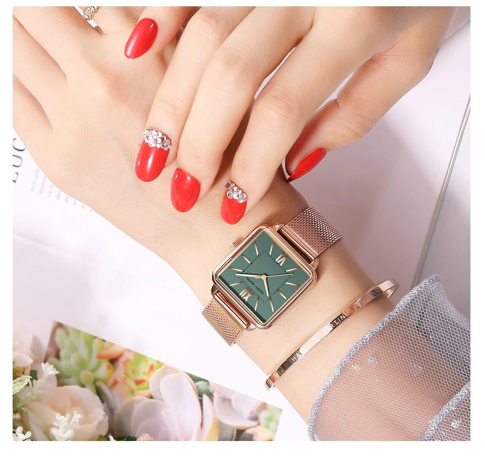 Women's Wristwatch Square Face Quartz Movement and a Stainless Steel Strap