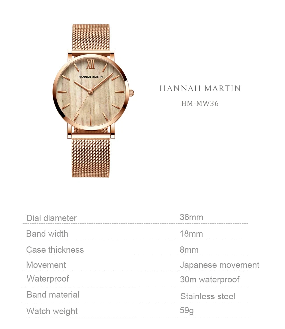 Waterproof Ladies Quartz Movement Wristwatches By Hannah Martin