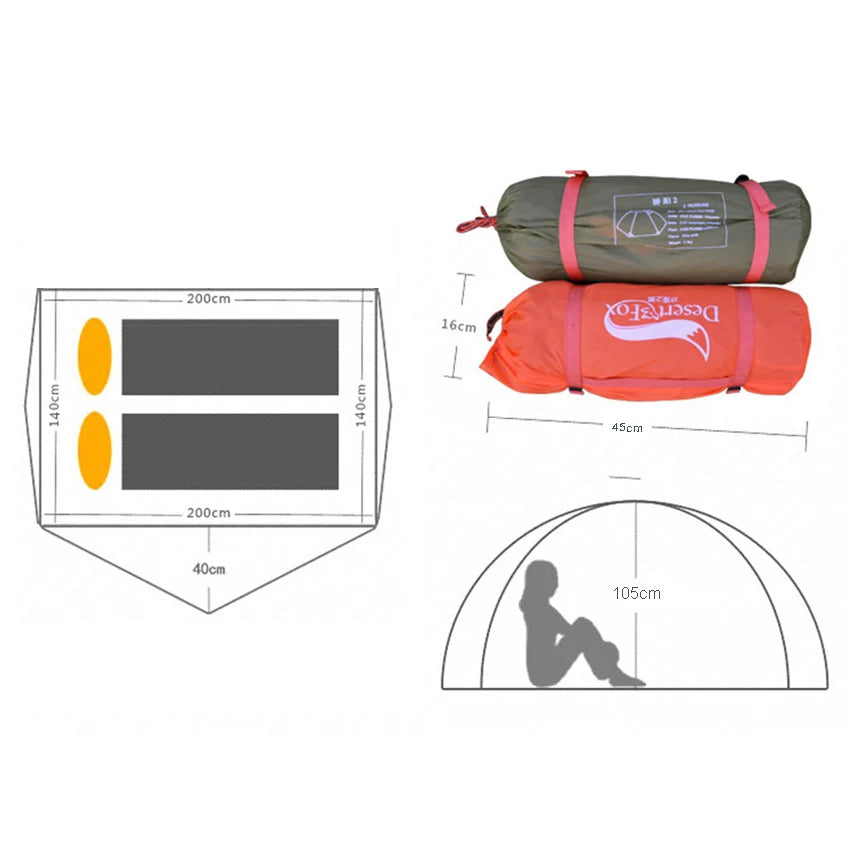 2 Man Tent Aluminum Poles Lightweight Double Layer. Desert fox.