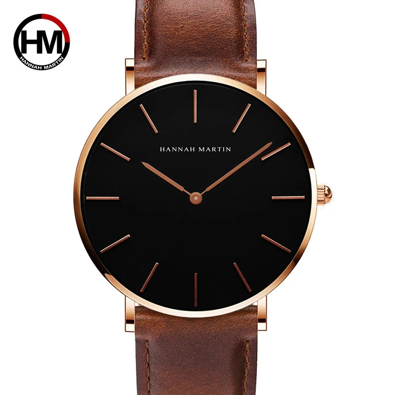 Men's Full Black Slim Minimalist Wristwatch Fashion Brand Hannah Martin