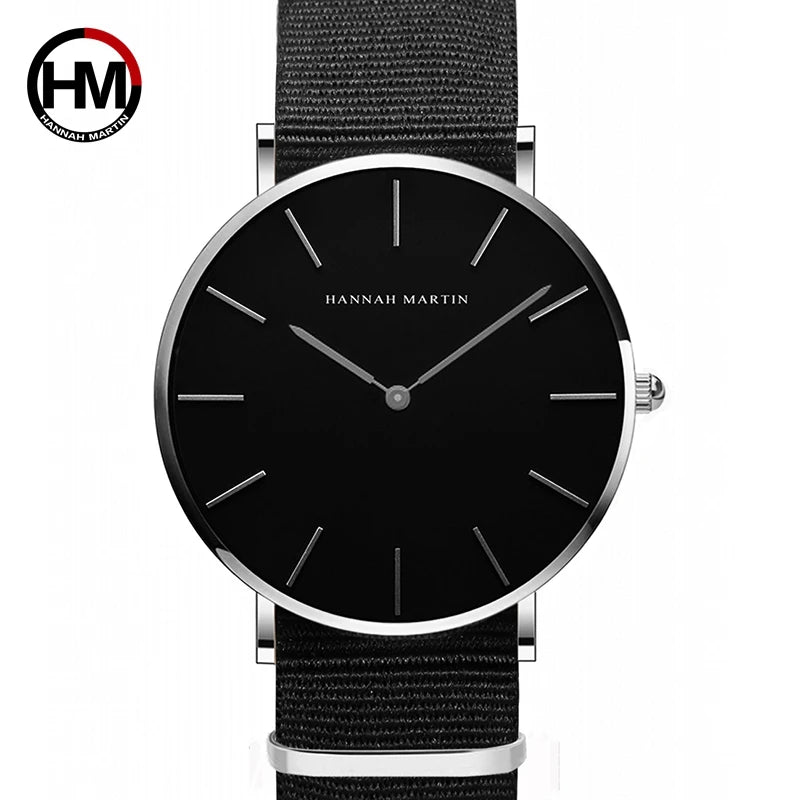 Men's Full Black Slim Minimalist Wristwatch Fashion Brand Hannah Martin