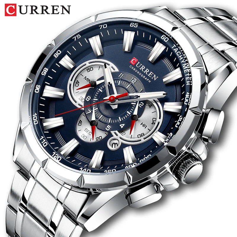 Men’s Watch Chronograph Quartz Waterproof  + Stainless Steel Band