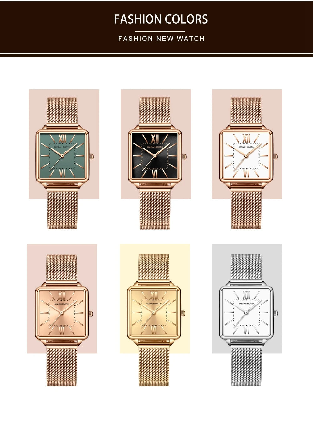 Women's Wristwatch Square Face Quartz Movement and a Stainless Steel Strap