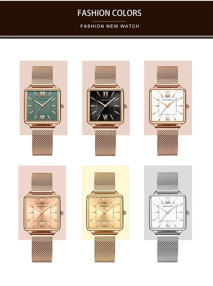 Women's Wristwatch Square Face Quartz Movement and a Stainless Steel Strap