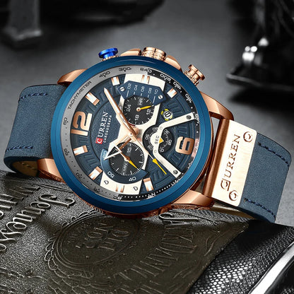 Sports Watch Men's Analog Leather CURREN Luxury Brand. Date. Quartz Clock.