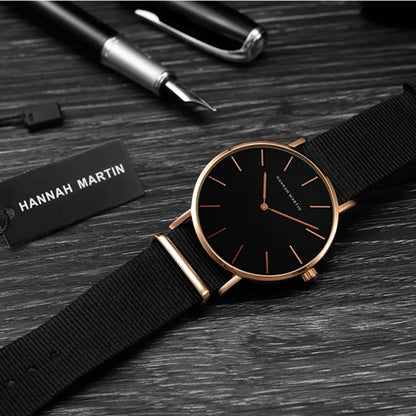 Men's Full Black Slim Minimalist Wristwatch Fashion Brand Hannah Martin