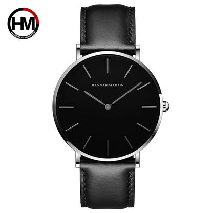 Men's Full Black Slim Minimalist Wristwatch Fashion Brand Hannah Martin