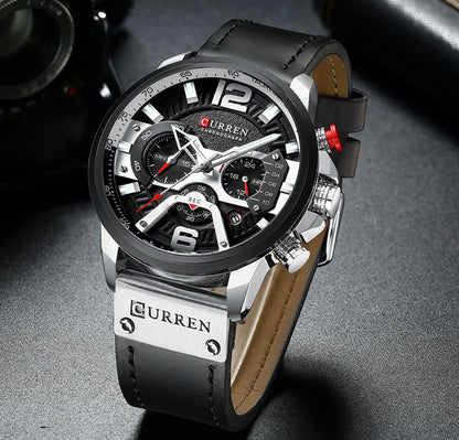 Sports Watches for Men Top Brand Leather Wristwatch Chronograph CURREN