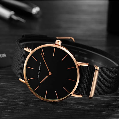 Men's Full Black Slim Minimalist Wristwatch Fashion Brand Hannah Martin