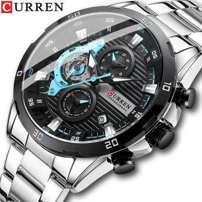 Men's Watches Stainless Steel Luminous Dial Chronograph by CURREN