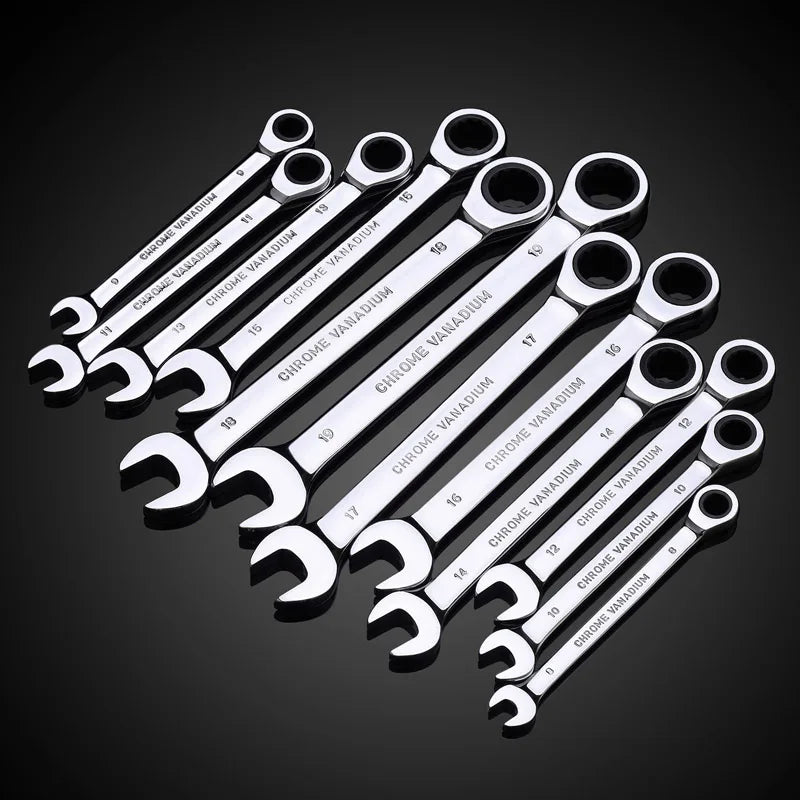 Metric Ratcheting Spanner Set Combination Ring Ended Gear Spanner Kit.