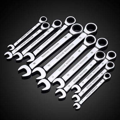 Metric Ratcheting Spanner Set Combination Ring Ended Gear Spanner Kit.