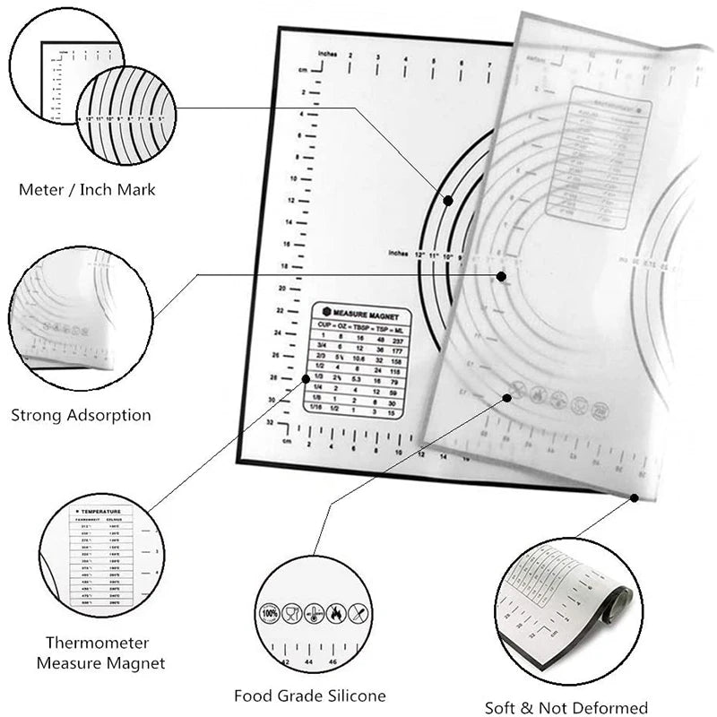 Large Size Silicone Kneading Pad Non-Stick Surface Rolling Dough Mat With Scale Kitchen Cooking Pastry Sheet Oven Liner Bakeware