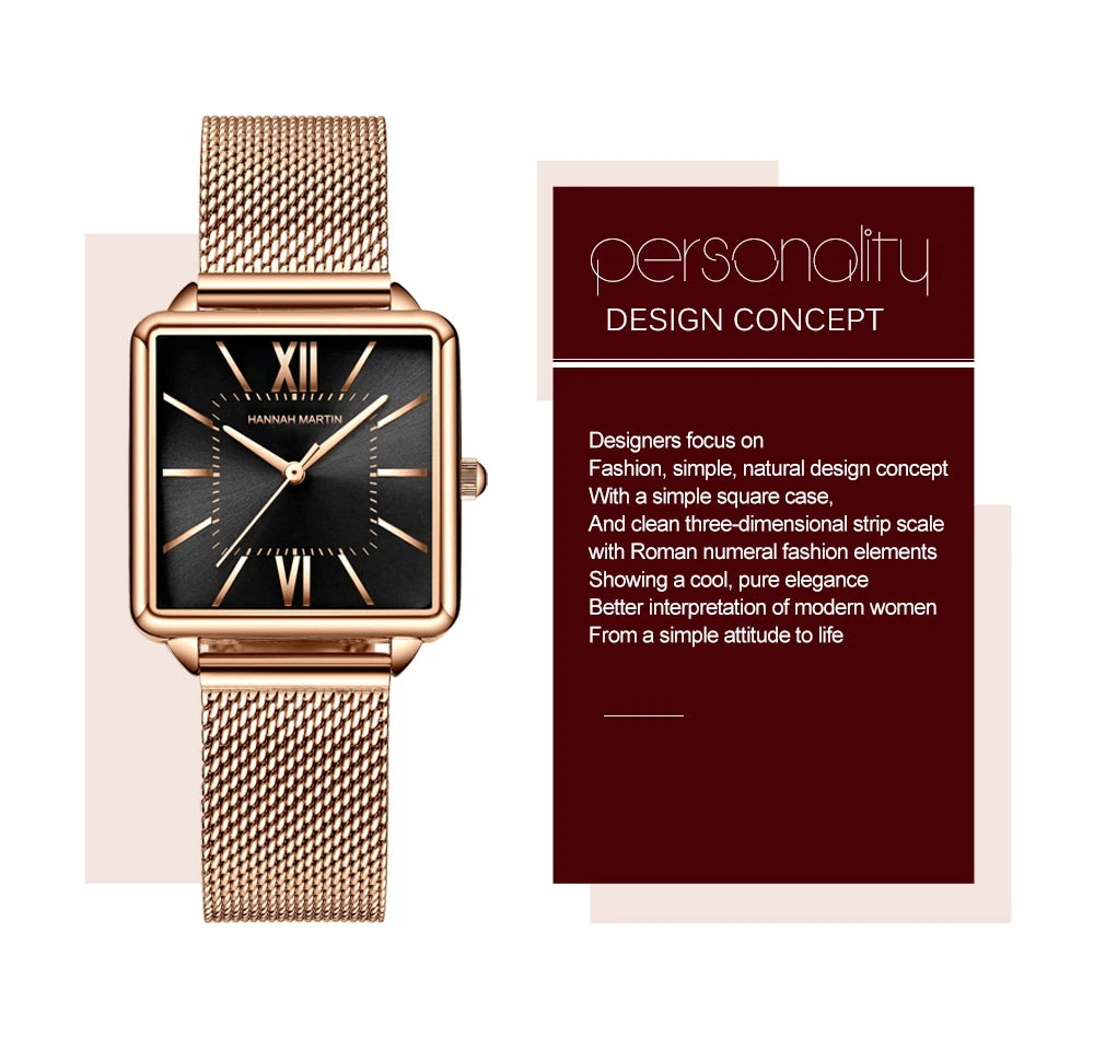 Women's Wristwatch Square Face Quartz Movement and a Stainless Steel Strap