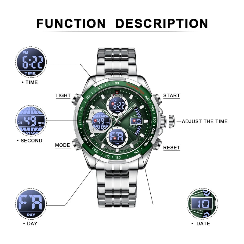 NAVIFORCE Watches for Men Analog Digital 3ATM Waterproof Stainless steel