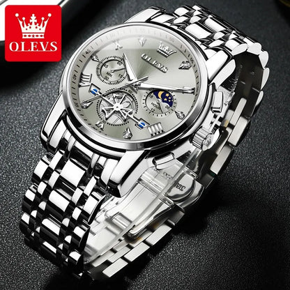 Olevs Wristwatch 24 Hour Moon Phase Chronograph Waterproof. Luminous.