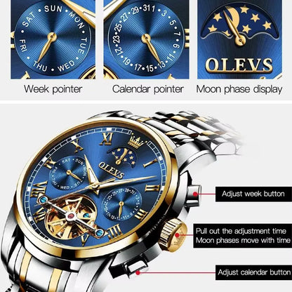 Men's Watch OLEVS Skeleton Tourbillon Mechanical Self Winding Wristwatch