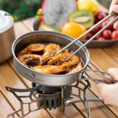 Camping Cookware Titanium Pot Pan Set with Folding Handles Outdoor Tableware