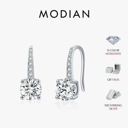 D Colour Luxury Moissanite Hook Earrings 925 Sterling Silver Classic Drop Earrings