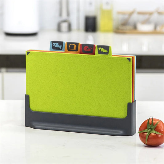 4pcs Color-Coded Cutting Board Set with Holder High-Quality Wheat Straw Perfect for Kitchen and Dining Multi-Use Chopping Block