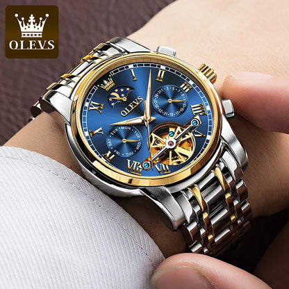 Men's Watch OLEVS Skeleton Tourbillon Mechanical Self Winding Wristwatch