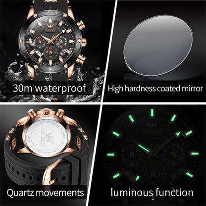 OLEVS Waterproof Luxury Quartz Wristwatch with Silicone Strap