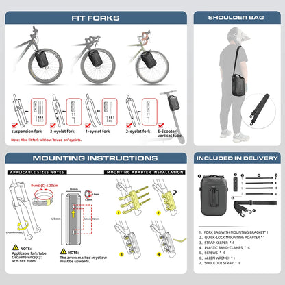 Fork Bag 4-6L Waterproof Fork Front Bag Electric Scooter Rhinowalk Quick Release