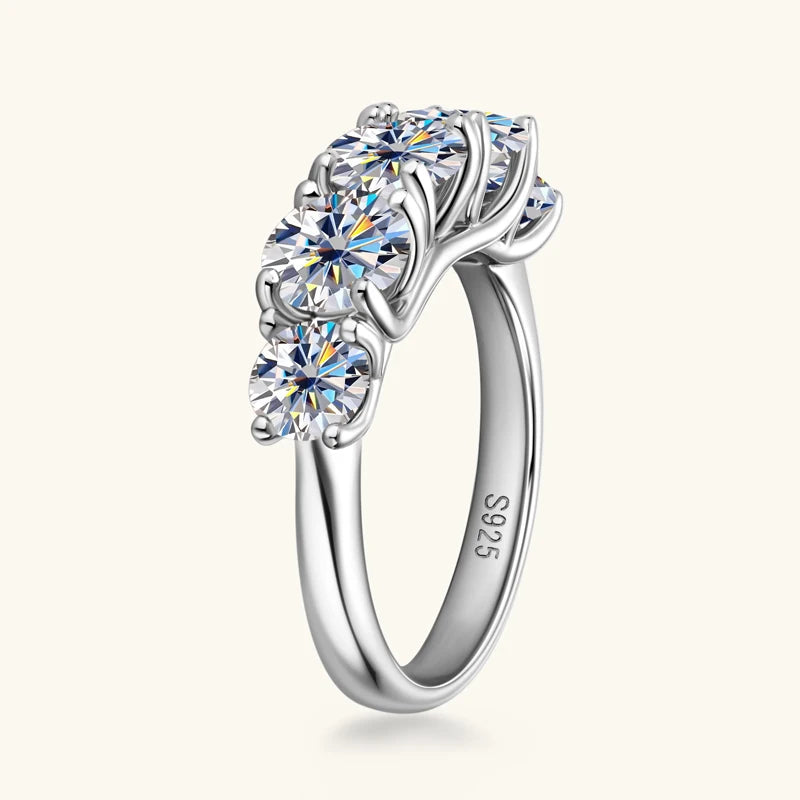 Ring Sparking D Colour 5 Stone 925 Silver. 3.60CTW Moissanite Gem.