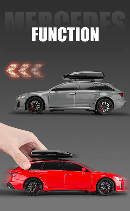 1/24 Audi RS6 Model Diecast Vehicle Miniature Pull Back Sound Light Doors Open