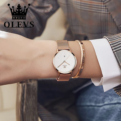 OLEVS Luxury Fashion Quartz Women's Original Mesh Belt Elegant Waterproof Watch