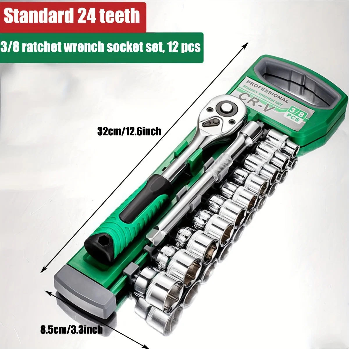 12PC Socket Set 3/8" CR-V Metric and Imperial Sockets with Quick-Release