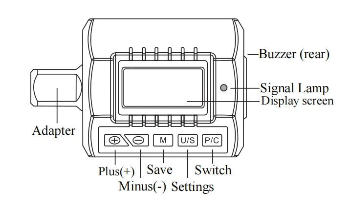 Digital Torque Adapter 1/2"Drive Include Adapters for 3/8" and 1/4"