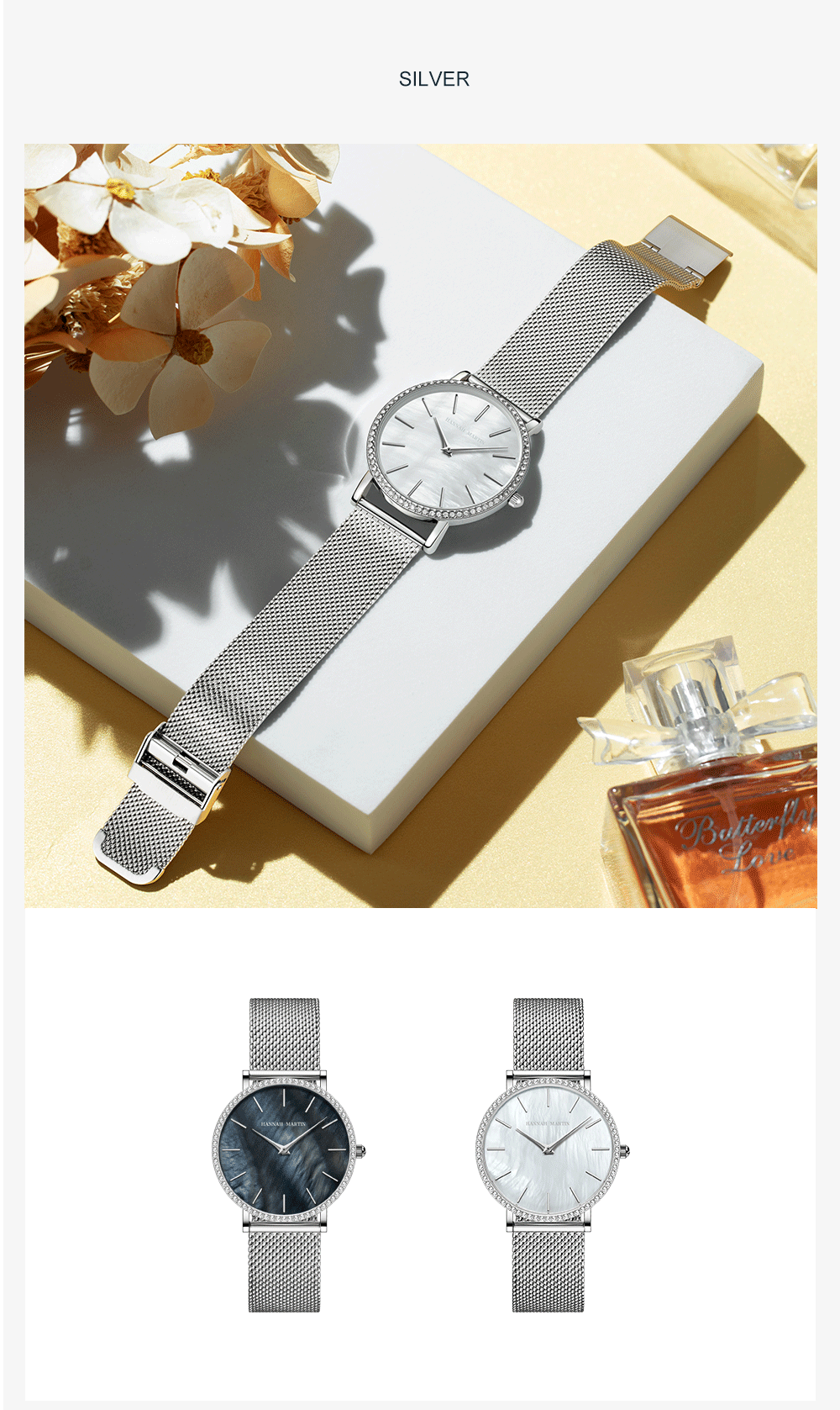 Ladies Wristwatch Rhinestone + Stainless Steel + Gift Box, Waterproof.