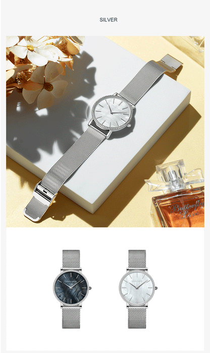 Ladies Wristwatch Rhinestone + Stainless Steel + Gift Box, Waterproof.