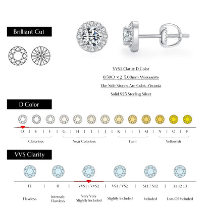 1.00CT Earrings Classic Round Prong Setting D Colour