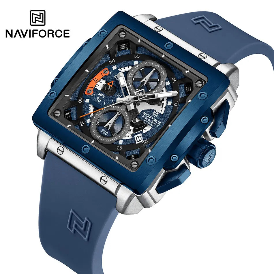 NAVIFORCE Men's Square Quartz Watch Silicone Strap Chronograph NF8064