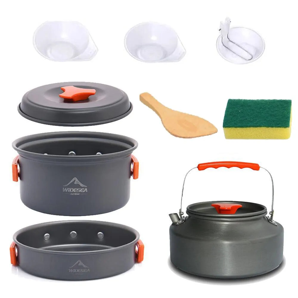 Camping Pots Cookware Set. Outdoor Kitchen Equipment. Hiking-Picnic-Travel-Camping