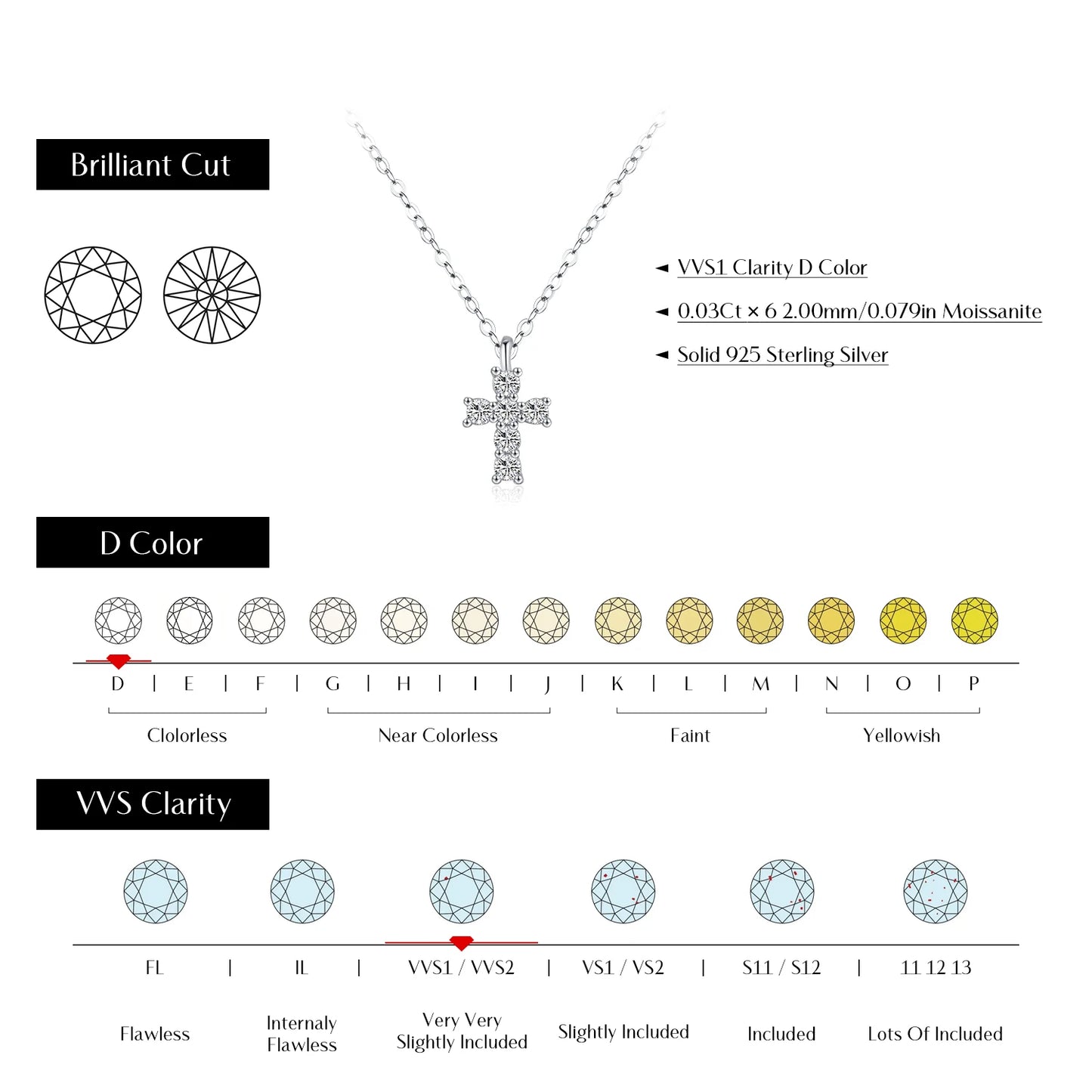 Pendant Necklaces D Colour Moissanite 925 Sterling Silver Cross Link Chain