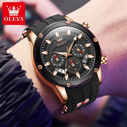 OLEVS Waterproof Luxury Quartz Wristwatch with Silicone Strap