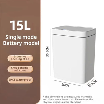 White 15L Smart Bathroom Trash Can Non-Contact Narrow Smart Sensor