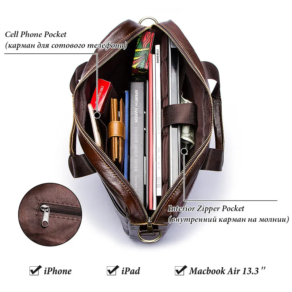 Genuine Leather Briefcase for Laptop High Quality Business Travel Bag