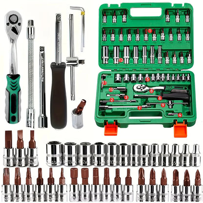 53 pcs Drive Socket Set, SAE and Metric Hex Bit Socket Set, Ratchet Wrench.