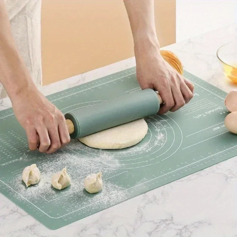 Extra Large Non-Slip Silicone Kneading Mat and Rolling Pin Dough Cutter Set for Effortless Baking Tools