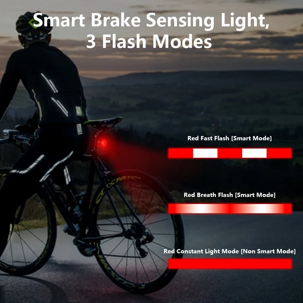 Bike Tail Light Rechargeable Waterproof Remote Control Smart Brake with Alarm