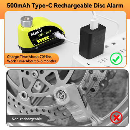 Bike Motorcycle Alarm Disc Brake Lock 120dB Rechargeable Anti theft Alarm System