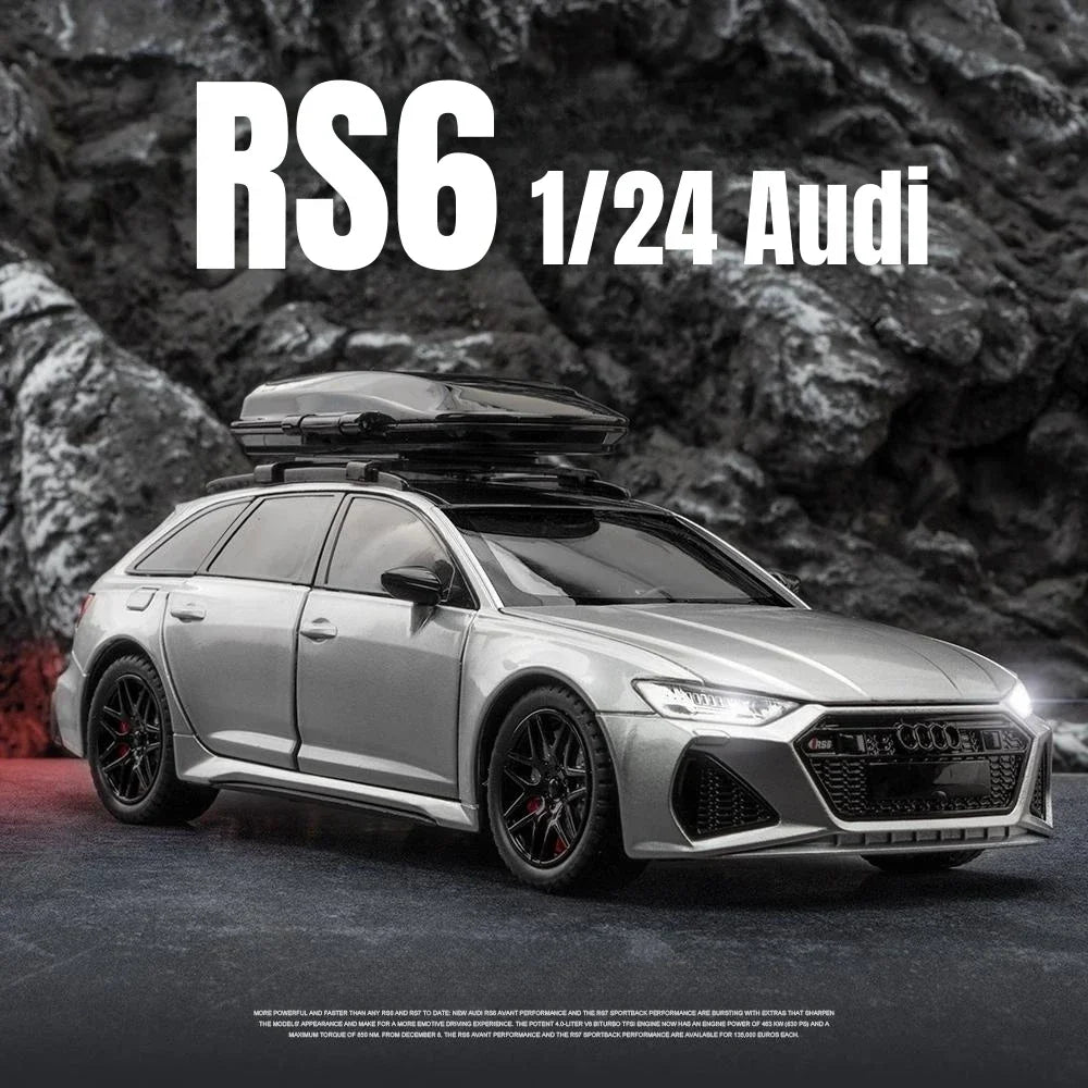 1/24 Audi RS6 Model Diecast Vehicle Miniature Pull Back Sound Light Doors Open