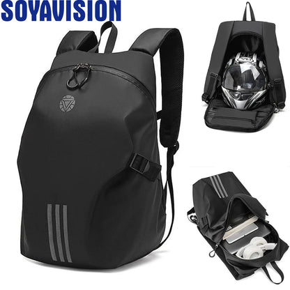 Black Motorcycle Helmet Backpack Waterproof Large Capacity-