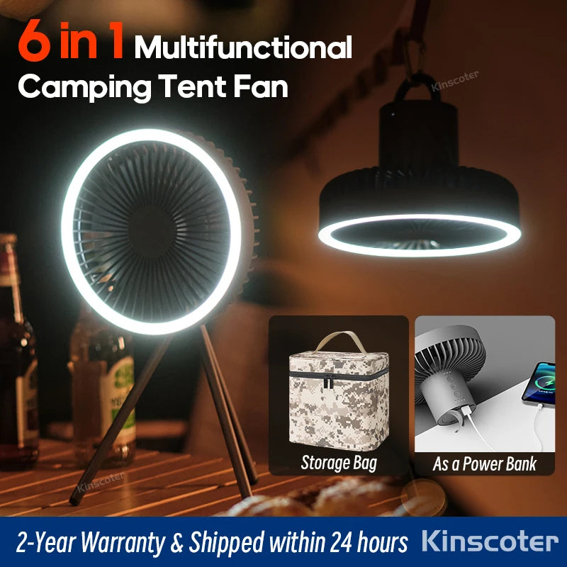 Power Bank, Fan and LED Light. Rechargeable Wireless Fan.